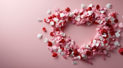 Obraz premium Heart frame made of pink, red, and white petals on soft background