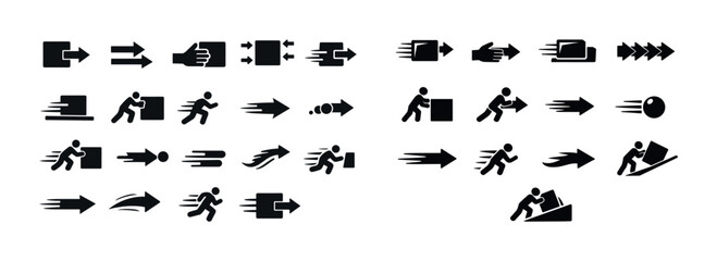 Fototapeta premium Dynamic action icons collection: movement, speed, and direction illustrations