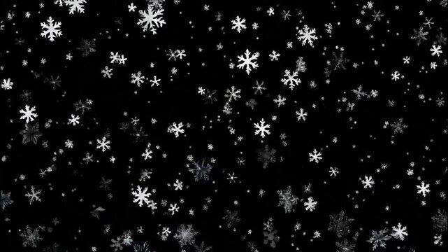 Snowflakes fall gently on a dark background in winter season