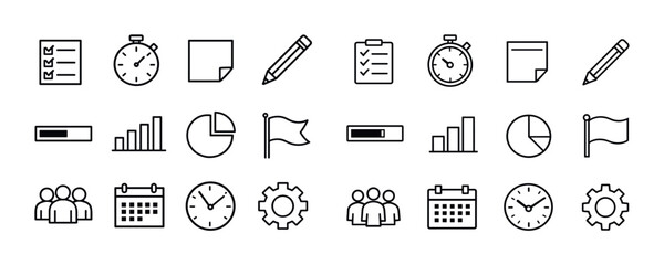 Minimalist task and time management icons in black and white