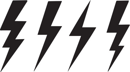 Lightning and Electricity Bolt Icons. Black lightning bolt icons for power, energy and electric concepts.