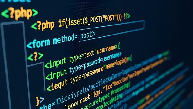 Code, HTML, php web programming source code. Abstract code background - 3d rendering