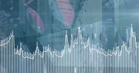 Animation of financial data processing over cityscape - Powered by Adobe