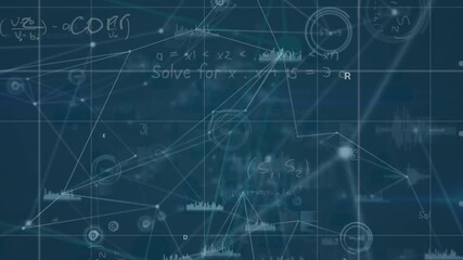 Animation of network of connections and data processing over moving mathematical handshake - Powered by Adobe