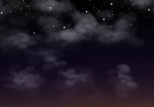 Dark midnight sky with subtle gradient and sparkling stars With Cloud Background
