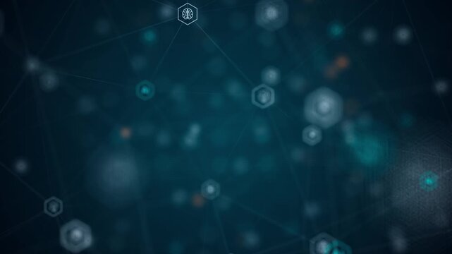 artificial intelligence network with brain and circuit icons connected in a digital system, illustrating AI technology, machine learning concepts, and data-driven innovation with seamless loop.