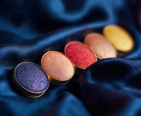 Colorful eyeshadows on luxurious fabric: vibrant beauty essentials