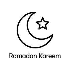 Obraz premium A simple black and white line art illustration of a crescent moon and star with ramadan kareem text