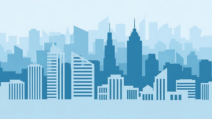 Obraz premium Blue Silhouette Cityscape with Layered Buildings Keywords: cityscape, silhouette, blue isolated on a transparent background