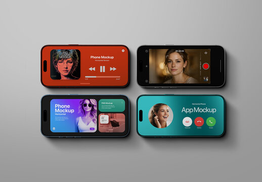 Phone Mockup - Horizontal Set (4 Objects)
