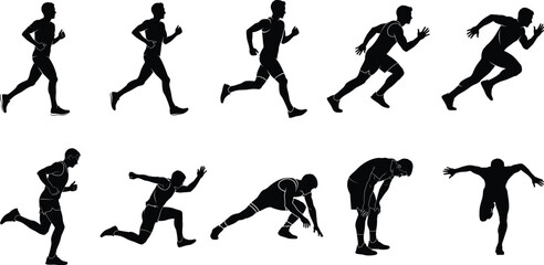 Runner Silhouette Sequence &ndash; Sprinting, Jogging, Starting & Exhaustion Poses