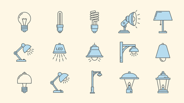 Collection of various light bulb and lamp icons.