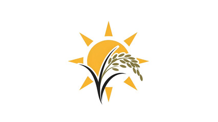 Fototapeta premium Golden Wheat Ears Rising with Sun Symbolizing Abundance Isolated on White