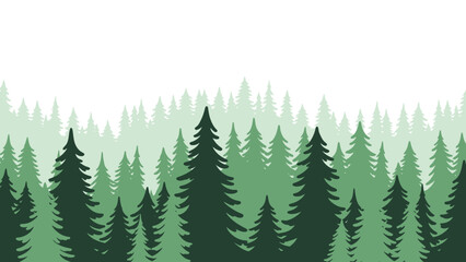 Obraz premium Seamless pattern of evergreen forest trees in various shades of green.