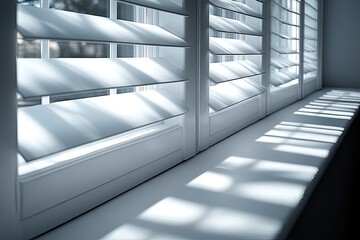 Fototapeta premium The Soft Glow of Morning Light Through White Shutters