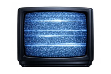 Retro television with static noise and signal interference on screen, displaying vintage analog broadcast issues