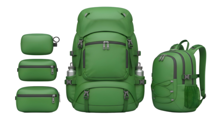 Green Travel Backpack and Accessories Set.