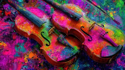 Colorful violins painting artistic composition music instrument art design