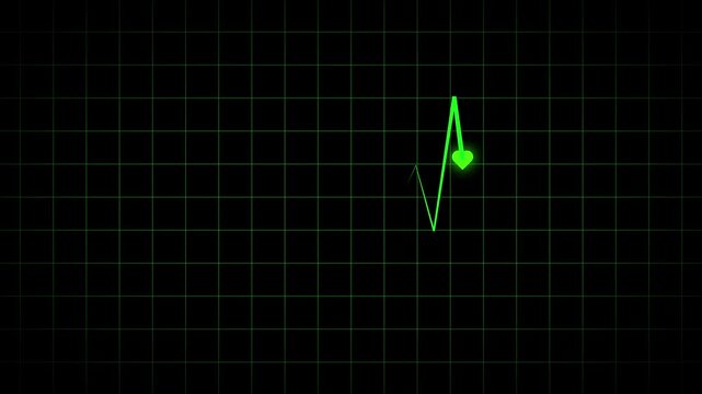 Futuristic green cardiograph recording featuring heartbeat flatline animation in 4K video quality, suitable for medical technology visuals and clinical digital environments.