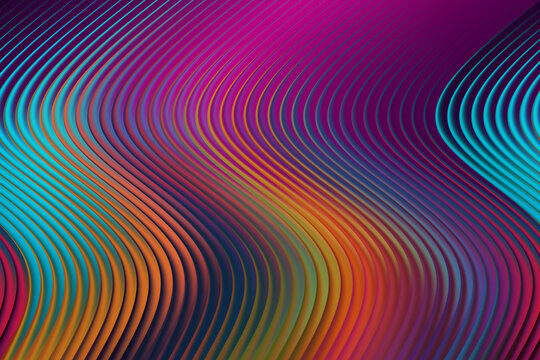 High Contrast Vibrant Waves with Sinuous Curve Abstract Design in Teal Orange and Magenta