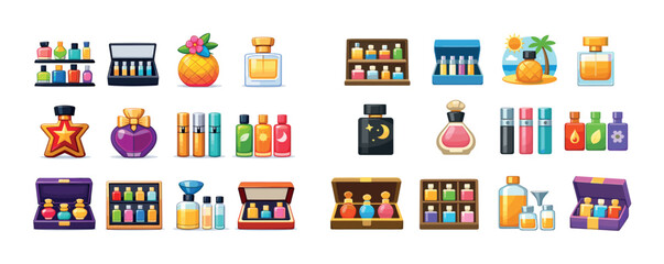 Obraz premium Colorful assorted perfume bottles collection in various shapes and sizes
