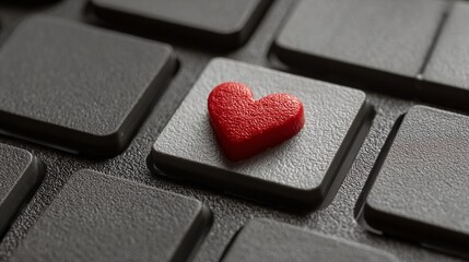 A red heart sits on a computer keyboard button symbolizing love and technology