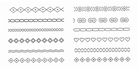 Fototapeta premium Collection of decorative line patterns and ornamental design elements in black and white
