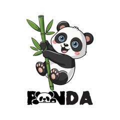 Naklejka premium Cute Panda Cartoon Climbing Bamboo – Funny Animal T-Shirt Illustration