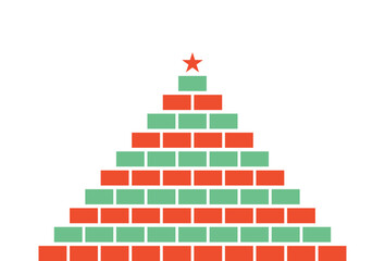 Minimal abstract illustration of a stylized Christmas tree made of geometric blocks with a star on top, clean and modern holiday design.