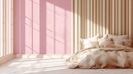 Elegant bedroom interior design with natural light and pastel colors