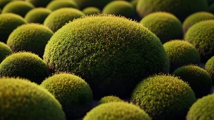 Microscopic view of green spherical microorganisms with textured surfaces