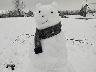 A snowman, or snow woman, is stylized human figure or sculpture made of snow. Building a snowman is winter pastime that originated in ancient times. It symbolizes the spirit of winter and snowstorms.