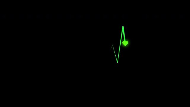 Minimalist green cardiograph recording showing heartbeat flatline pattern in 4K video quality, perfect for ECG visuals, hospital media, and healthcare video content.