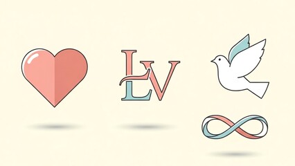 Heart, dove, infinity symbol, and LV letters graphic