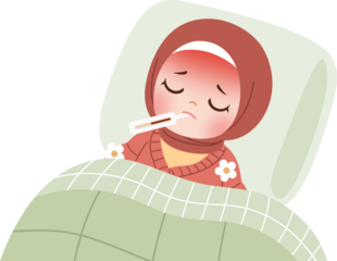 cute kid having fever sick symptoms