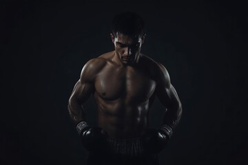 Fototapeta premium Generative AI Powerful Male Boxer With Intense Focus and Strength