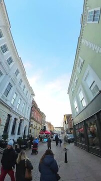 Hyperlapse vertical video moving through the narrow streets of Bury St Edmunds in Suffolk, UK