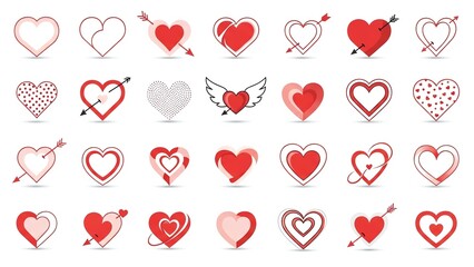 Red heart icons with transparent background