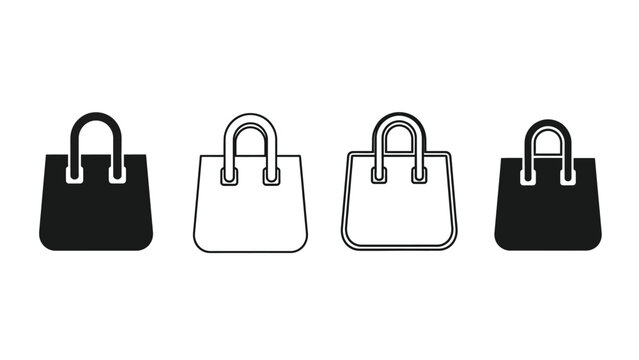 Collection of four handbag icons shown in solid silhouette and outline vector styles