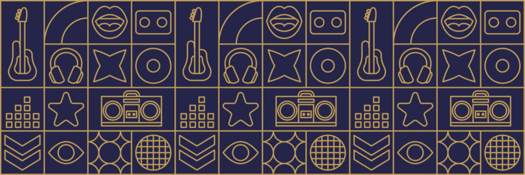 Music fest mosaic pattern with abstract and geometric line design.