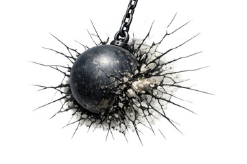 Wrecking ball impacting and cracking surface, powerful demolition showing destruction and force against obstacles