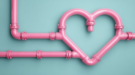 A creative pink pipe heart shape on a teal background