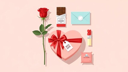 Valentine's Day gifts and rose on background