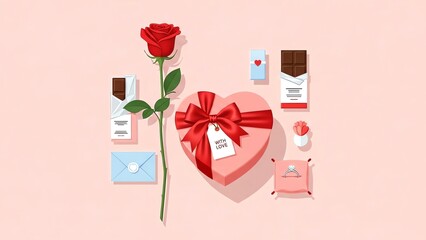 Valentine's Day gifts with rose and chocolates
