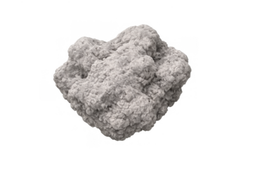 Rough gray stone or concrete debris fragment floating in air, isolated on transparent alpha channel background