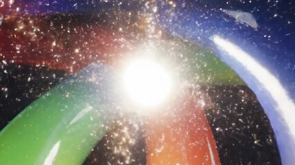 Abstract Geometric Rings Intertwined and Illuminated in a Cosmic Display of Color and Light