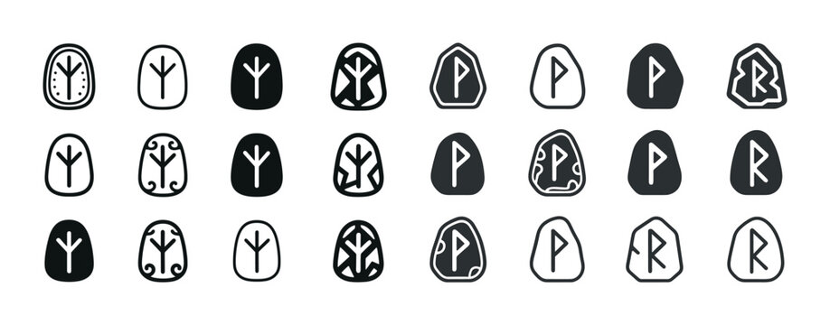 Set of viking runes in black and white design variations