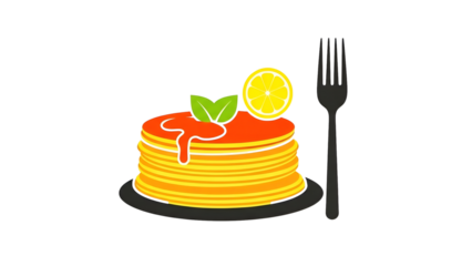 Delicious stack of pancakes with lemon and syrup, isolated on transparent background