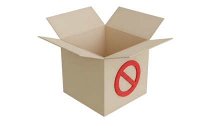 Open Cardboard Box with Prohibition Symbol.