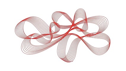 Dynamic abstract digital illustration of flowing red lines, forming intricate, visually captivating design with rhythmic curves and intertwined patterns